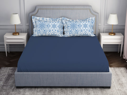 Ornamenta Ornate Mineral Blue 100% Cotton King Size Bedsheet - Essentials by Spaces