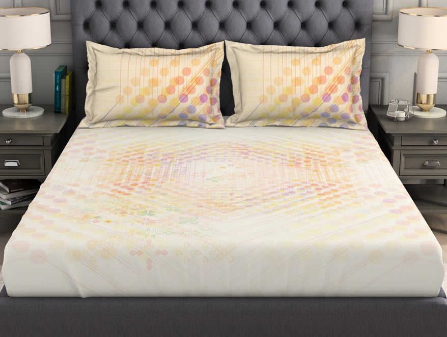 Geometric Beige 100% Cotton King Size Bedsheet Organic Cotton - By Spaces