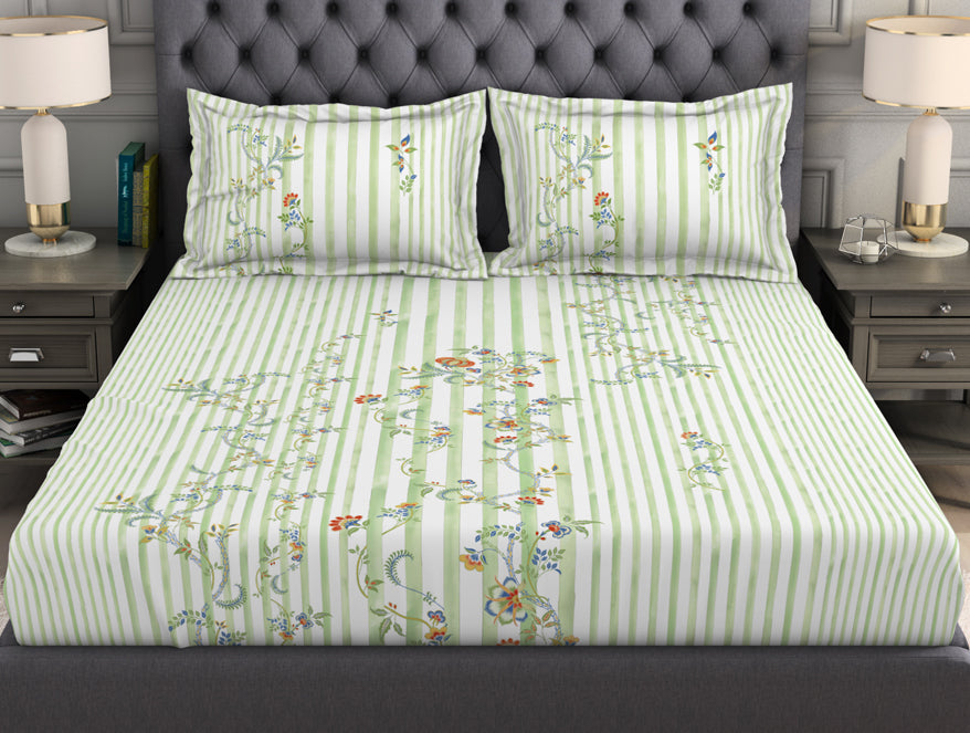 Floral Light Green 100% Cotton King Size Bedsheet Organic Cotton - By Spaces