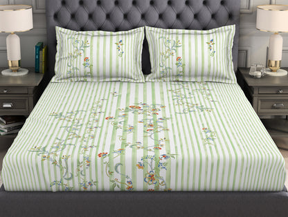 Floral Light Green 100% Cotton King Size Bedsheet Organic Cotton - By Spaces
