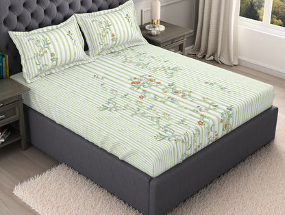 Floral Light Green 100% Cotton King Size Bedsheet Organic Cotton - By Spaces