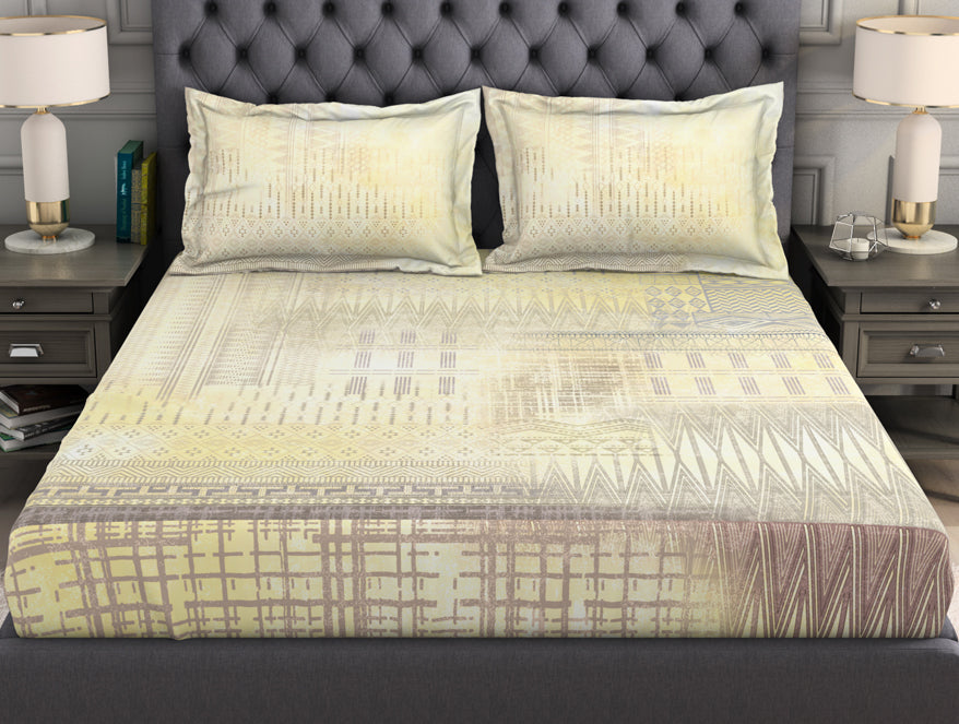 Geometric Beige 100% Cotton King Size Bedsheet Organic Cotton - By Spaces