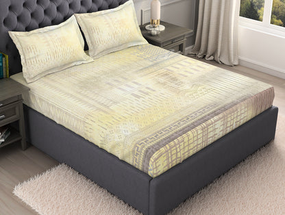 Geometric Beige 100% Cotton King Size Bedsheet Organic Cotton - By Spaces