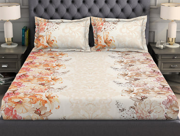 Floral Cream 100% Cotton King Size Bedsheet Organic Cotton - By Spaces