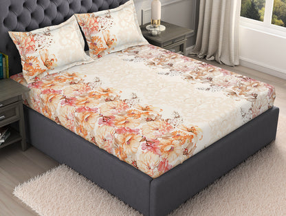 Floral Cream 100% Cotton King Size Bedsheet Organic Cotton - By Spaces
