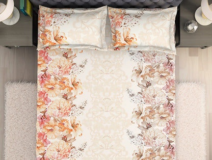 Floral Cream 100% Cotton King Size Bedsheet Organic Cotton - By Spaces