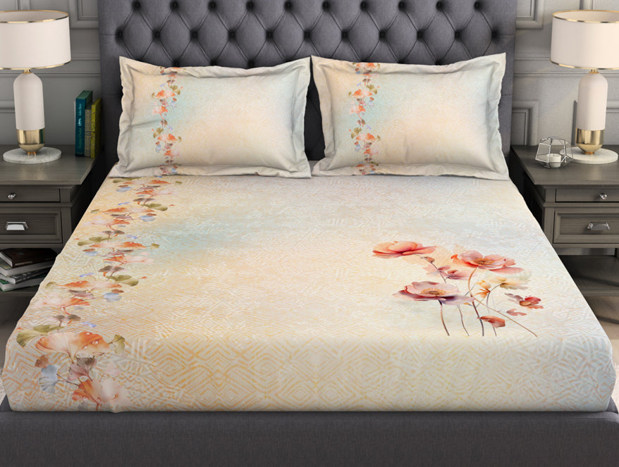 Floral Blush 100% Cotton King Size Bedsheet Organic Cotton - By Spaces