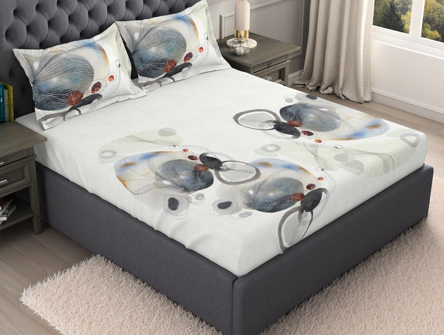 Geometric Cream 100% Cotton King Size Bedsheet Organic Cotton - By Spaces