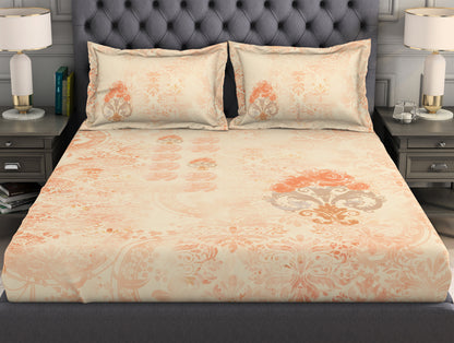 Ornate Light Orange 100% Cotton King Size Bedsheet Organic Cotton - By Spaces