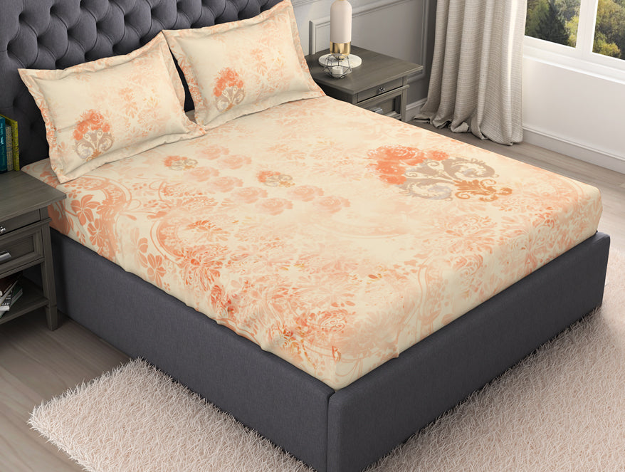 Ornate Light Orange 100% Cotton King Size Bedsheet Organic Cotton - By Spaces