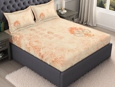 Ornate Light Orange 100% Cotton King Size Bedsheet Organic Cotton - By Spaces
