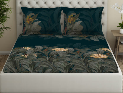 Floral Dark Teal 100% Cotton King Size Bedsheet Elegance - By Elegance