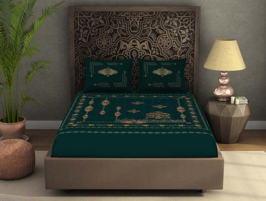 Ornate Dark Green 100% Cotton King Size Bedsheet Rangana Digital - By Occasions