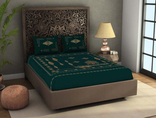 Ornate Dark Green 100% Cotton King Size Bedsheet Rangana Digital - By Occasions