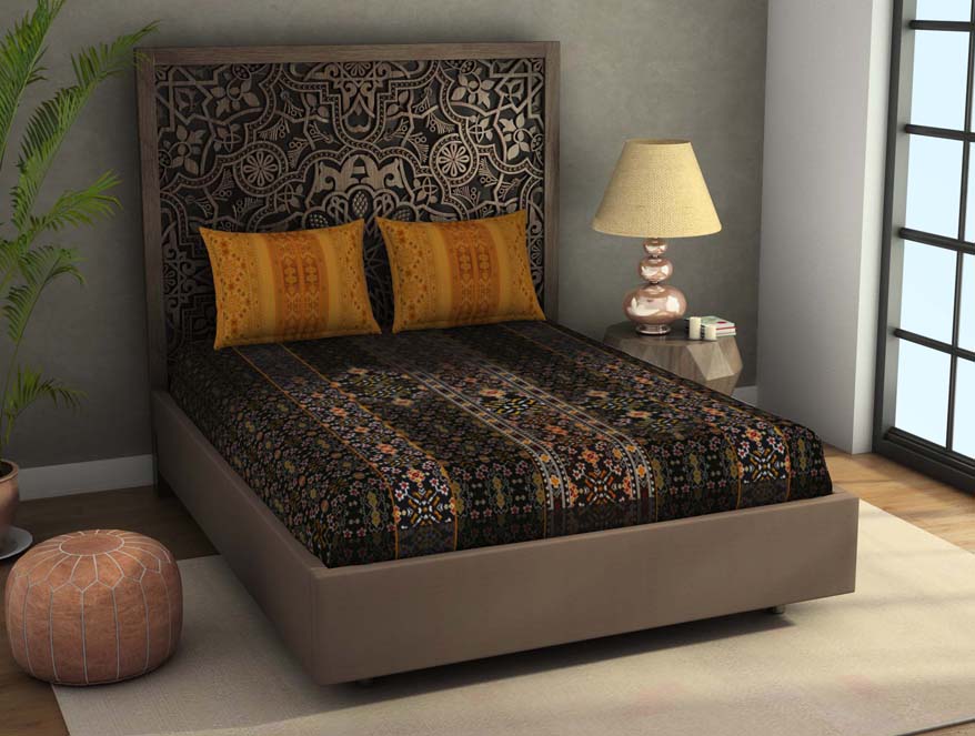Ornate Dark Grey 100% Cotton King Size Bedsheet Rangana Digital - By Occasions