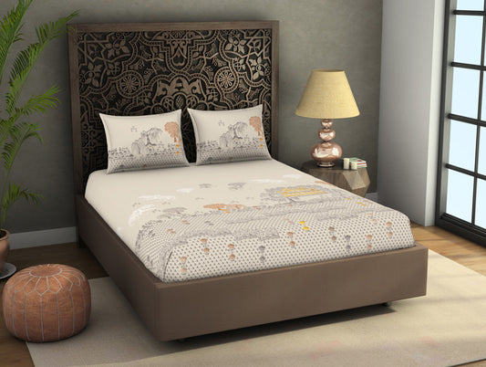 Ornate Beige 100% Cotton King Size Bedsheet Rangana Digital - By Spaces