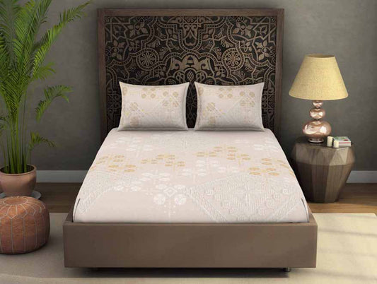 Geometric Taupe 100% Cotton King Size Bedsheet Rangana Digital - By Occasions