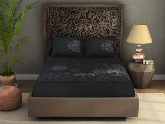 Ornate Dark Grey 100% Cotton King Size Bedsheet Rangana Digital - By Occasions