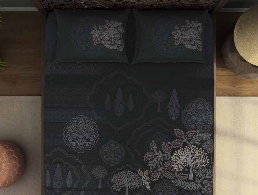 Ornate Dark Grey 100% Cotton King Size Bedsheet Rangana Digital - By Occasions