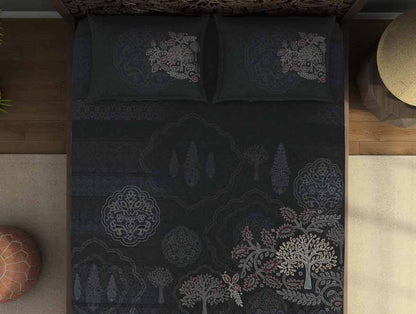 Ornate Dark Grey 100% Cotton King Size Bedsheet Rangana Digital - By Occasions