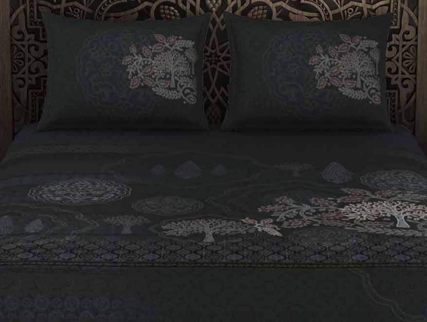 Ornate Dark Grey 100% Cotton King Size Bedsheet Rangana Digital - By Occasions