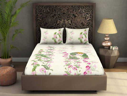 Floral Light Yellow 100% Cotton King Size Bedsheet Rangana Digital - By Occasions