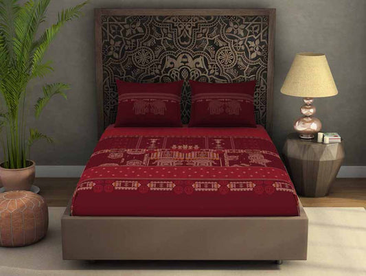 Ornate Dark Red 100% Cotton King Size Bedsheet Rangana Digital - By Occasions