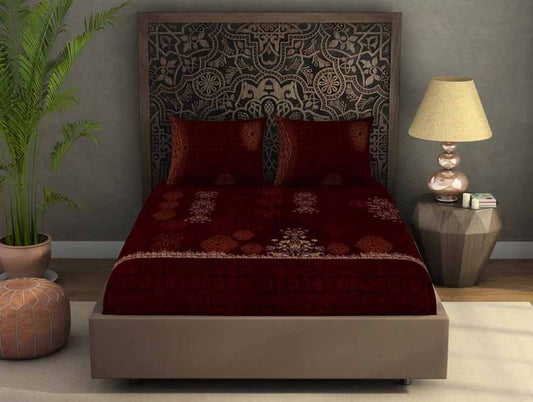 Ornate Dark Red 100% Cotton King Size Bedsheet Rangana Digital - By Spaces