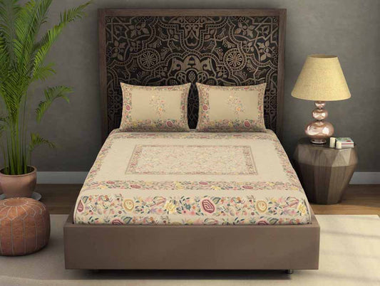 Floral Beige 100% Cotton King Size Bedsheet Rangana Digital - By Spaces