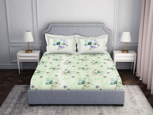 Essentials Floral Light Green Cotton Viscose Double Bedsheet - Fluidity by Spaces