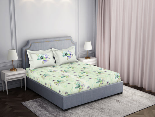 Essentials Floral Light Green Cotton Viscose Double Bedsheet - Fluidity by Spaces