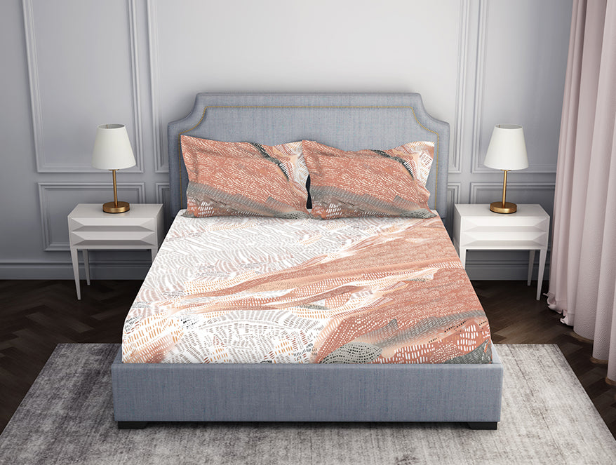 Essentials Geometric Light Brown Cotton Viscose Double Bedsheet - Enpoint by Spaces