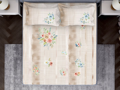 Essentials Floral Beige Cotton Viscose Double Bedsheet - Gardenia by Spaces