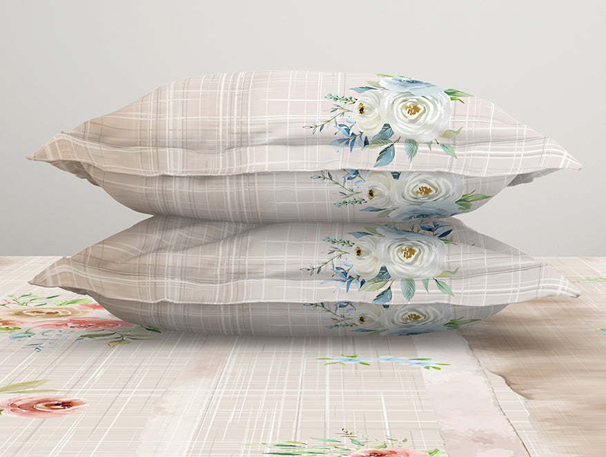 Essentials Floral Beige Cotton Viscose Double Bedsheet - Gardenia by Spaces