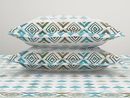 Essentials Geometric Aqua Cotton Viscose Double Bedsheet - Geo Scape by Spaces