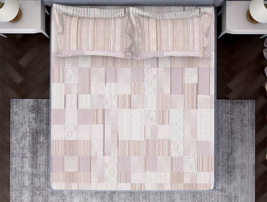 Essentials Geometric Blush Cotton Viscose Double Bedsheet - Geo Scape by Spaces