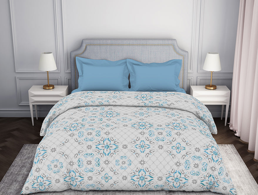 Ornate Blue 100% Cotton Double Quilt - Atrium By Spaces