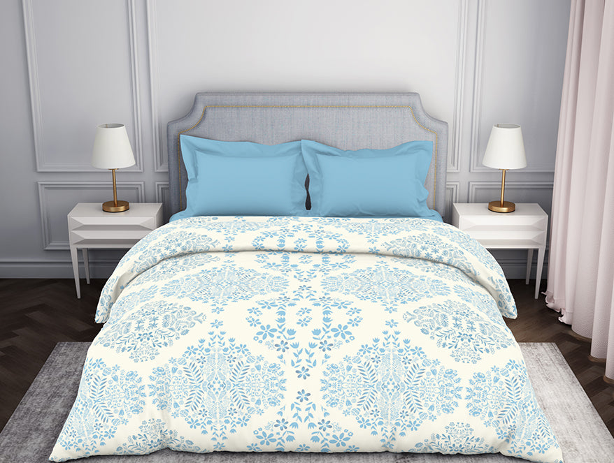 Ornate Light Blue 100% Cotton Double Quilt - Atrium By Spaces