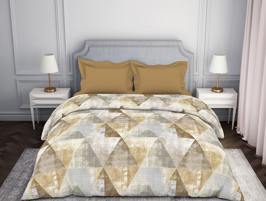 Geometric Light Brown 100% Cotton Double Quilt - Atrium By Spaces