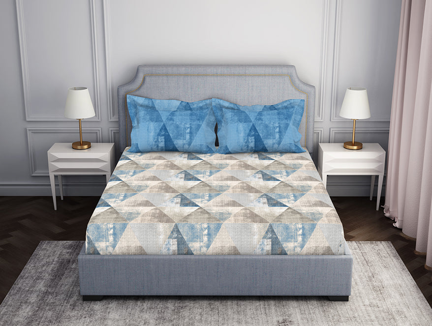 Light Blue Cotton Fitted Bedsheet with Elastic – Atrium Collection