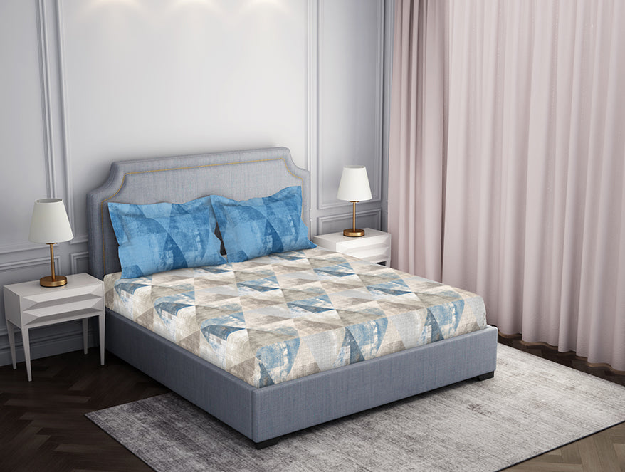 Light Blue Cotton Fitted Bedsheet with Elastic – Atrium Collection