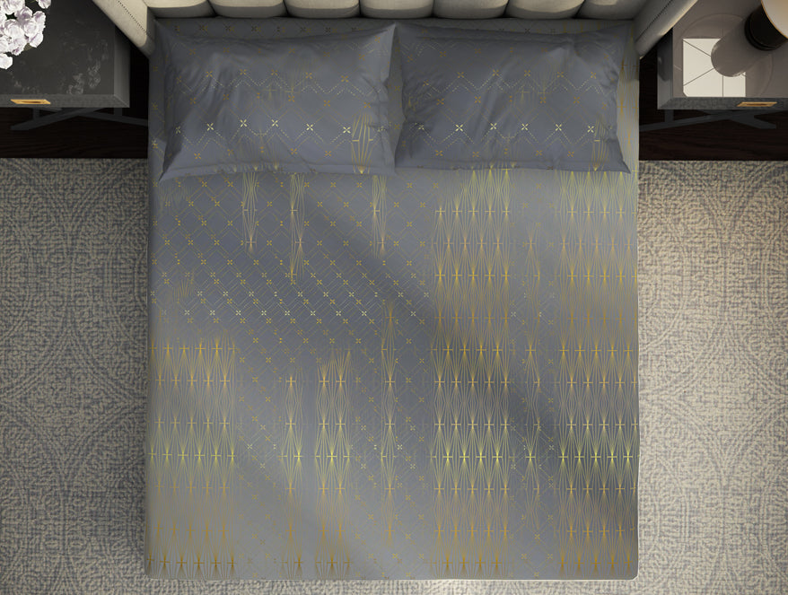 Geometric Dark Grey 100% Cotton King Size Bedsheet Innovations - By Innovations