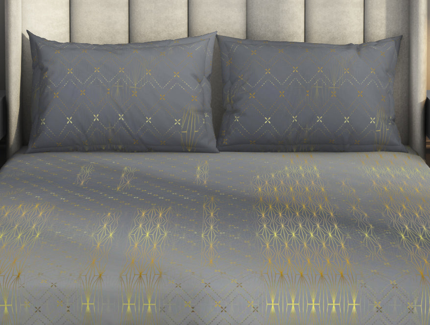 Geometric Dark Grey 100% Cotton King Size Bedsheet Innovations - By Innovations