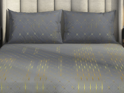 Geometric Dark Grey 100% Cotton King Size Bedsheet Innovations - By Innovations