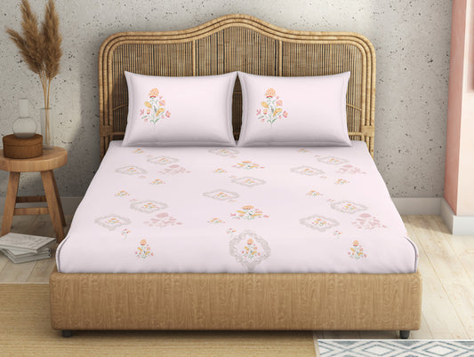 Ornate Blush 100% Cotton King Size Bedsheet Innovations - By Innovations