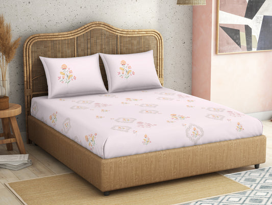 Ornate Blush 100% Cotton King Size Bedsheet Innovations - By Innovations