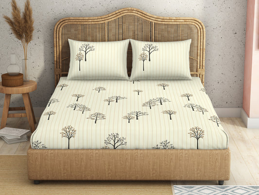 Floral Beige 100% Cotton King Size Bedsheet Innovations - By Innovations