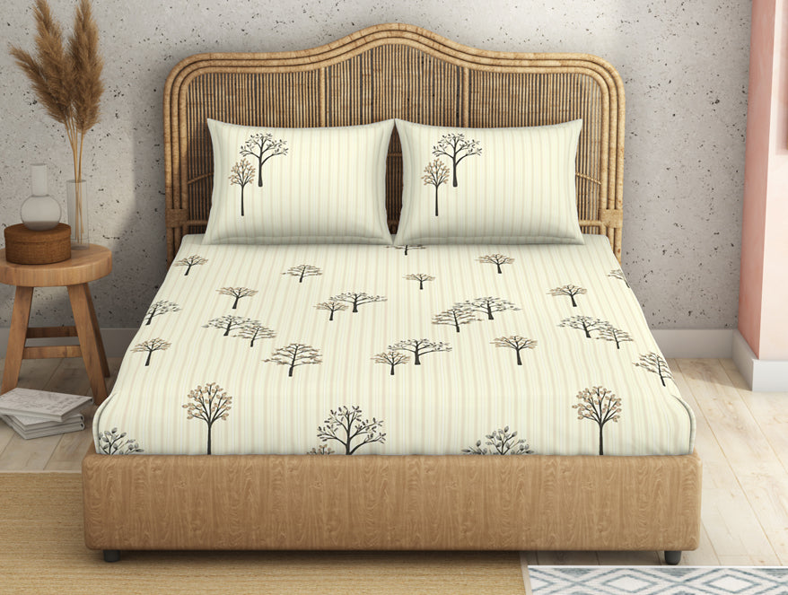 Floral Beige 100% Cotton King Size Bedsheet Innovations - By Innovations