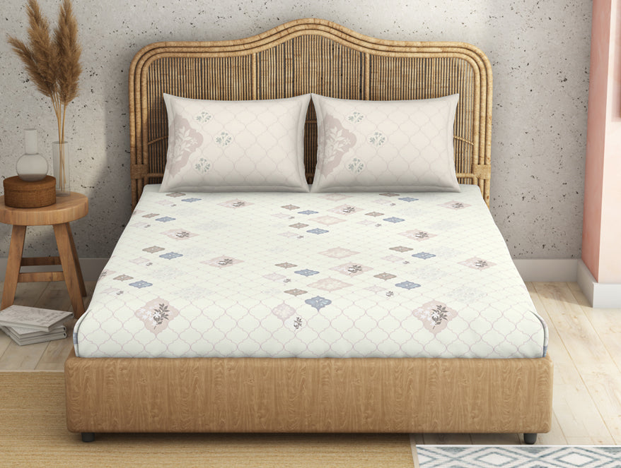 Ornate Cream 100% Cotton King Size Bedsheet Innovations - By Innovations