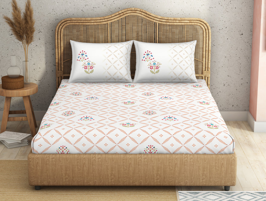 Ornate White 100% Cotton King Size Bedsheet Innovations - By Innovations